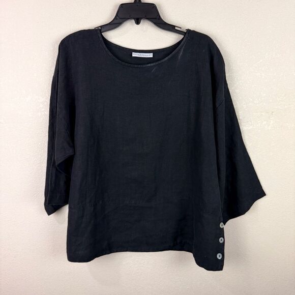 Bryn Walker Black Linen Lagenlook Artsy Blouse Top Medium - Picture 1 of 8